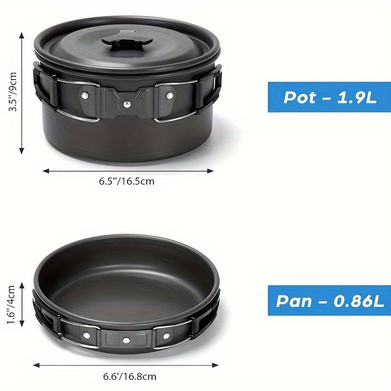 15-Piece Camping Cookware Set with Non-Stick Aluminum Alloy Pots & Pans – Portable Outdoor Cooking Kit with Kettle, Frying Pan, Cooking Pot