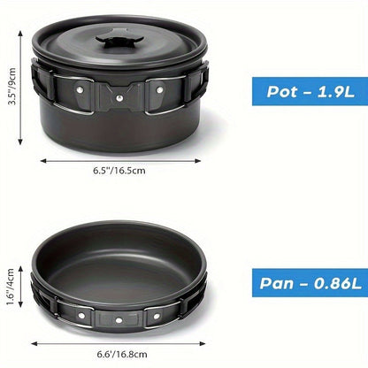 15-Piece Camping Cookware Set with Non-Stick Aluminum Alloy Pots & Pans – Portable Outdoor Cooking Kit with Kettle, Frying Pan, Cooking Pot