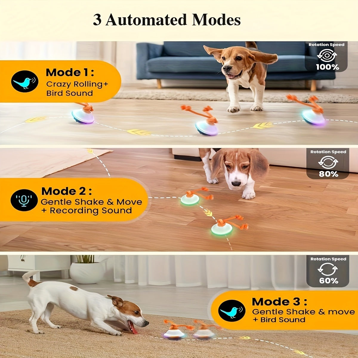 Automatic Rolling Dog Ball Toy with Rope – Motion-Activated Wicked Ball with Voice Recording, Interactive Self-Moving Stimulation Toy