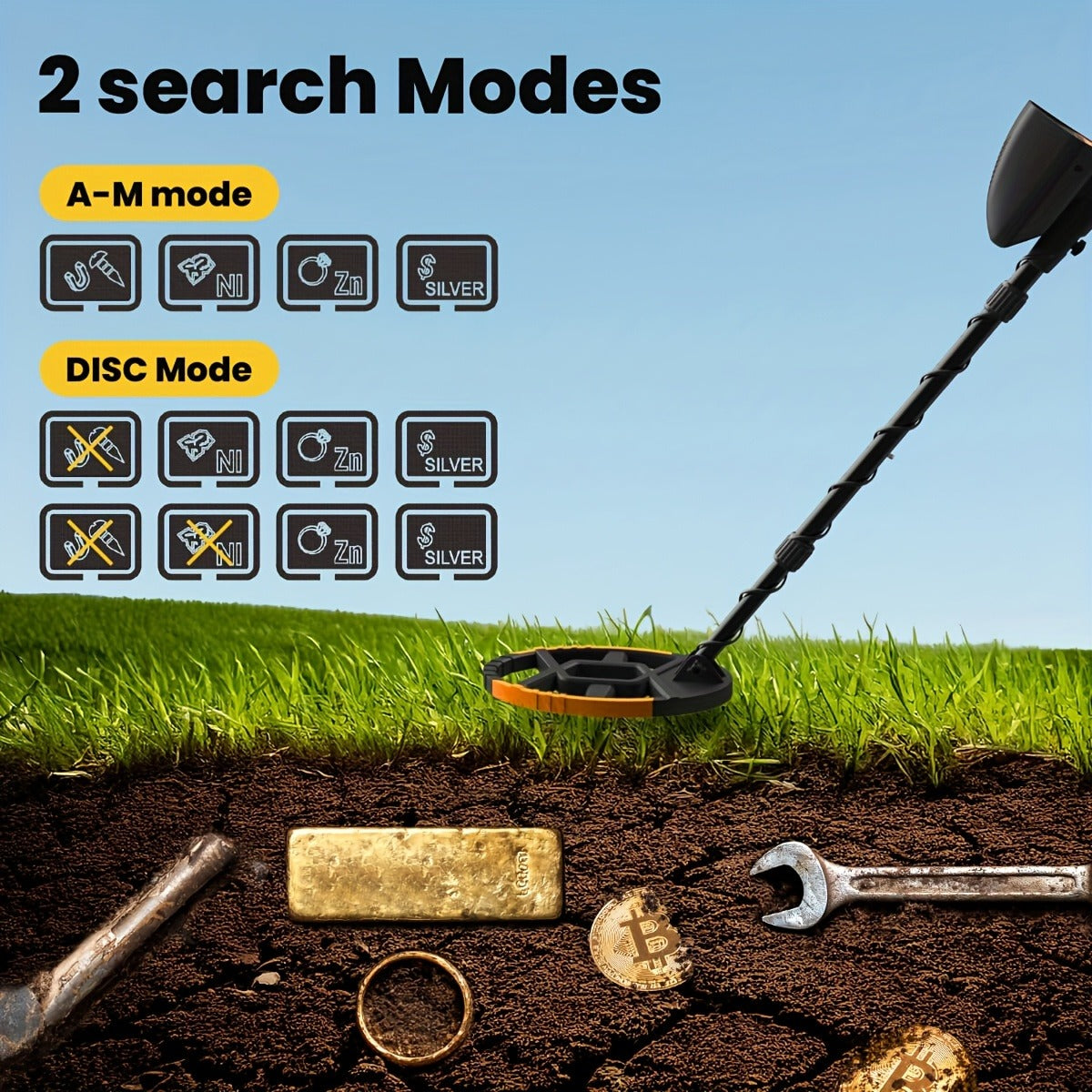 Metal Detector with LCD Display 8-Inch Coil 4 Modes Waterproof for Coins Relics Gold