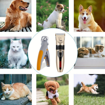 Pet Hair Trimmer Kit 2-in-1 with LED Nail Clipper – 12-in-1 Cordless Quiet Electric Clippers for Dogs & Cats, USB Rechargeable