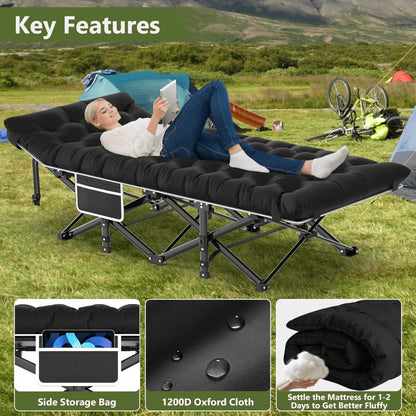 Folding Camping Cot Bed for Adults – Heavy Duty Double Layer Oxford Portable Camp Cot with Soft Pad & Carry Bag for Camping, Beach