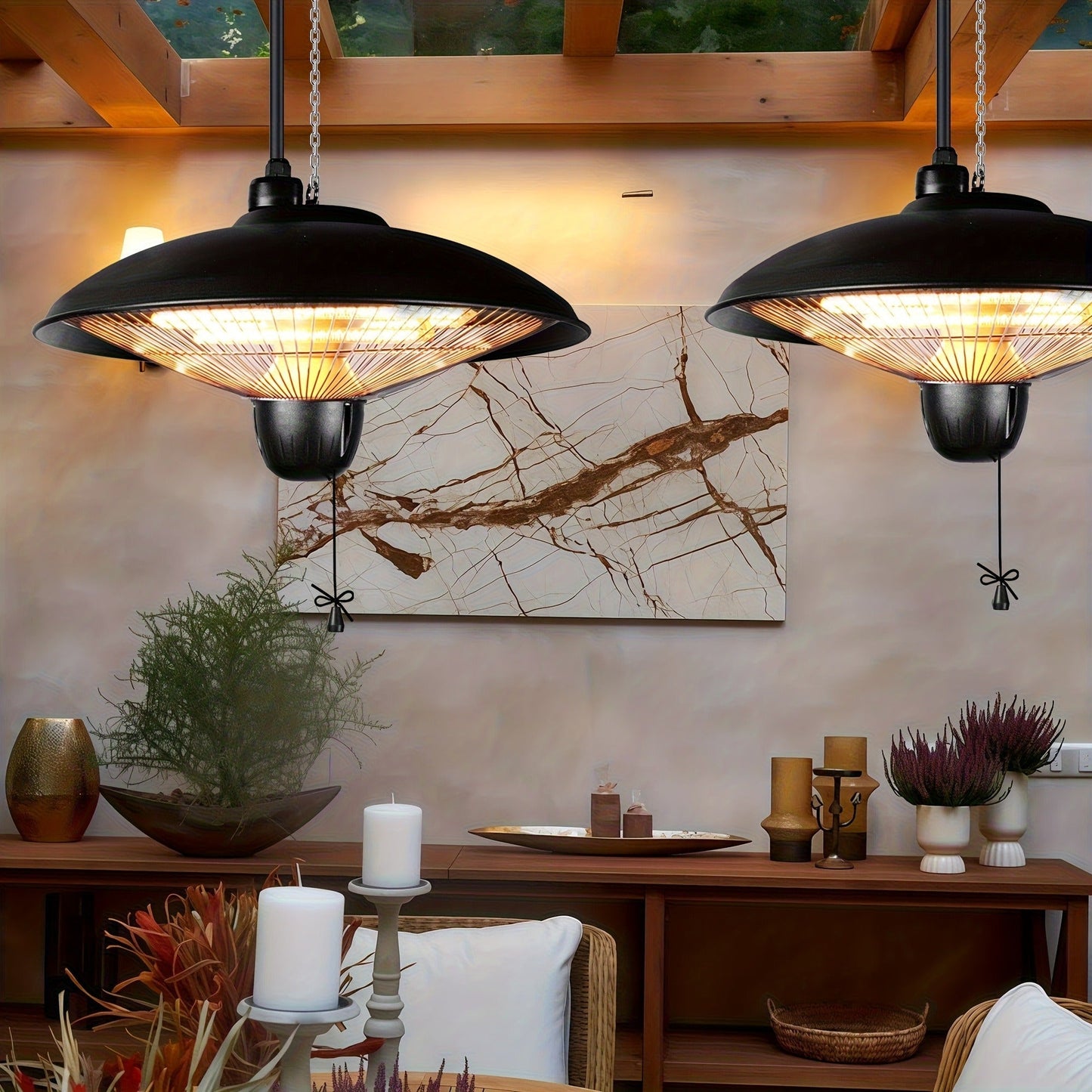 Infrared Patio Heater 1500W Ceiling Mount Electric Outdoor Heater with 3 Heat Settings 600W/900W/1500W
