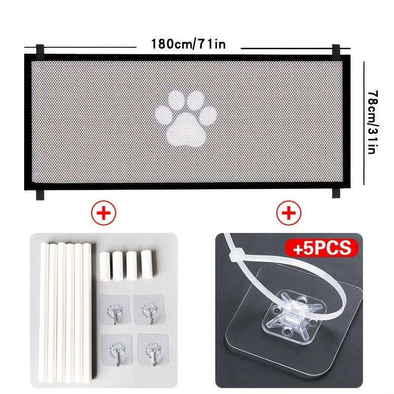 Pet Gate Folding Mesh Dog Safety Fence Isolation Net – Portable Collapsible Pet Barrier for Doorways Stairs Cars