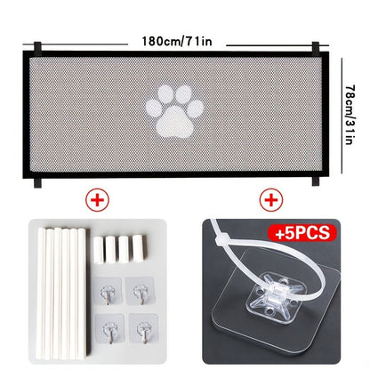 Pet Gate Folding Mesh Dog Safety Fence Isolation Net – Portable Collapsible Pet Barrier for Doorways Stairs Cars