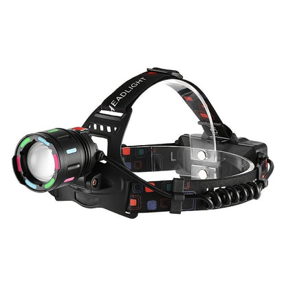 2000LM-Labeled Rechargeable Zoom Headlamp with Four Modes, 400m Beam Label, Rear Red Lamp and 90° Tilt