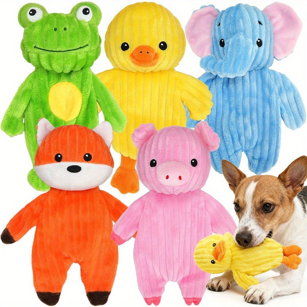 Dog Chew Toys, Squeaky Plush Dog Toys Pack of 5 – Stuffed Animal Dog Toy Bundle with Embroidered Safety Eyes