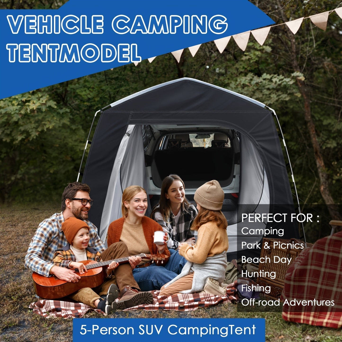 Camping Tent SUV Tailgate Format with Source-Listed 5-Person Capacity, Porch Awning and Four Colors
