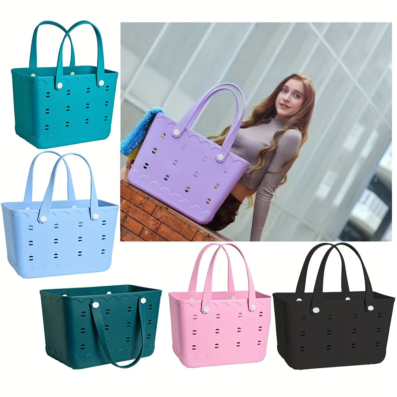 Beach Tote Bag for Women, Large Shoulder Handbag for Travel Vacation Fruits Flowers Drinks, M & L