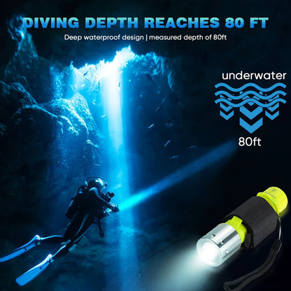 Scuba Diving Flashlight 2-Pack – Waterproof 80ft T6 LED 500 Lumens, Rechargeable 18650 USB, 3 Modes Rotary Switch Dive Light for Snorkeling