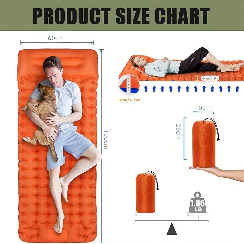 Camping Sleeping Pad Inflatable & Self-Inflating – Ultralight TPU Nylon Mat with Built-In Pump, Single & Double Size for Backpacking