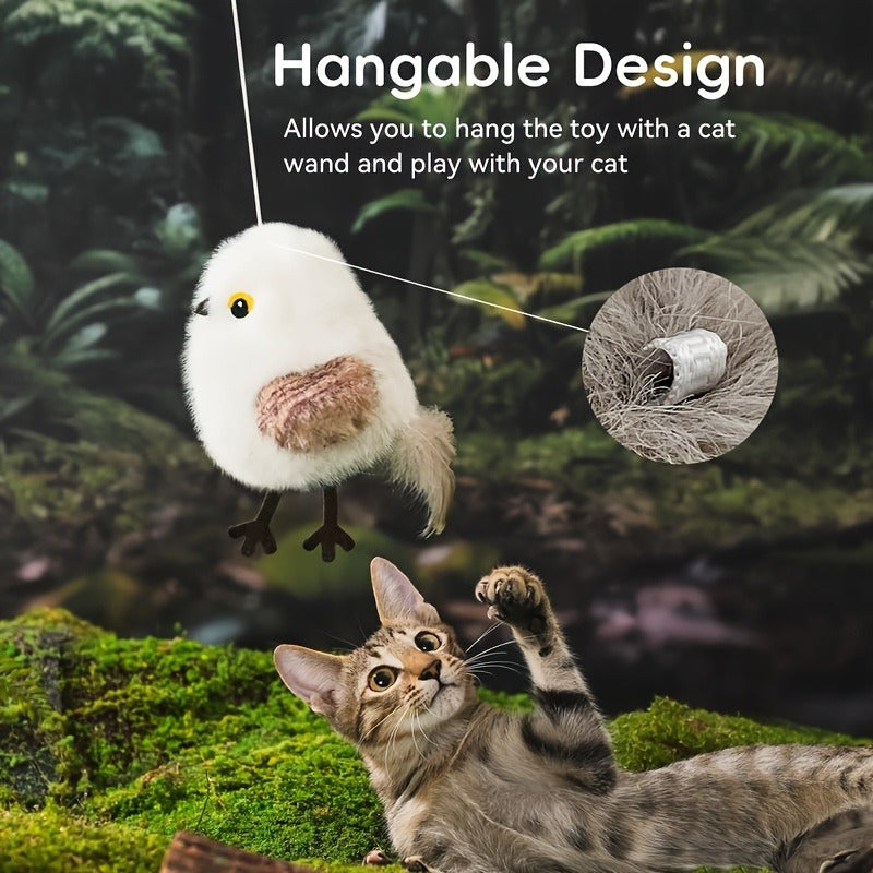 Cat Toy Flapping Bird with Chirping Sound, USB Rechargeable Motion and Three Plush Bird Styles