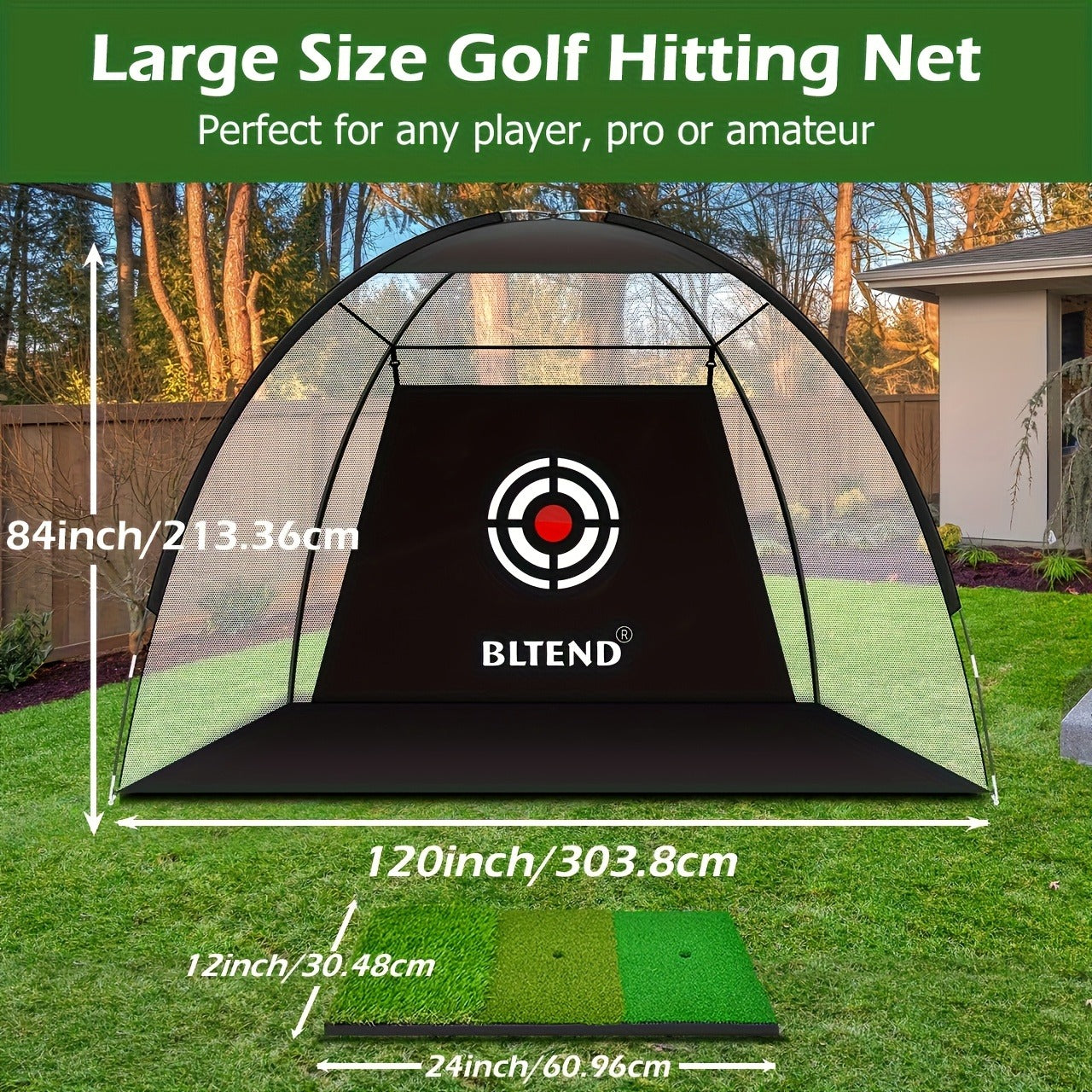 Golf Practice Net with Mat Set 10x7ft – Heavy Duty Backyard Driving Hitting Net with Turf Mat Golf Balls Rubber Tees & Carry Bag for Indoor