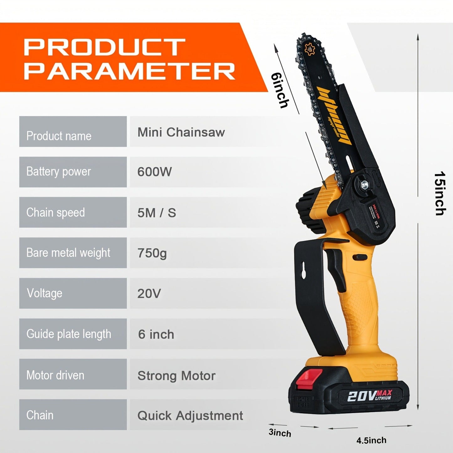 Mini Chainsaw Cordless 6-Inch Brushless with 20V 4.0Ah Rechargeable Battery, One-Hand Electric Handheld Chain Saw for Tree Trimming