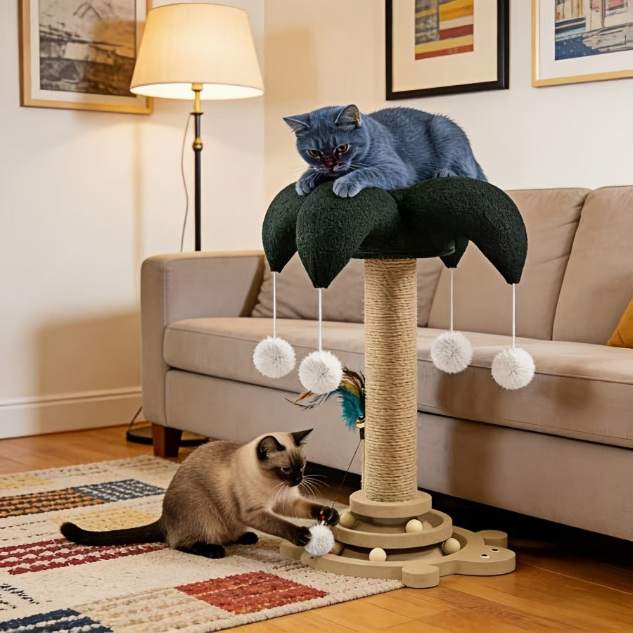 Cat Scratching Post Sisal Vertical Clown Hat Design, Wear-Resistant Cat Scratch Board with Cat Climbing Frame & Teaser Toy