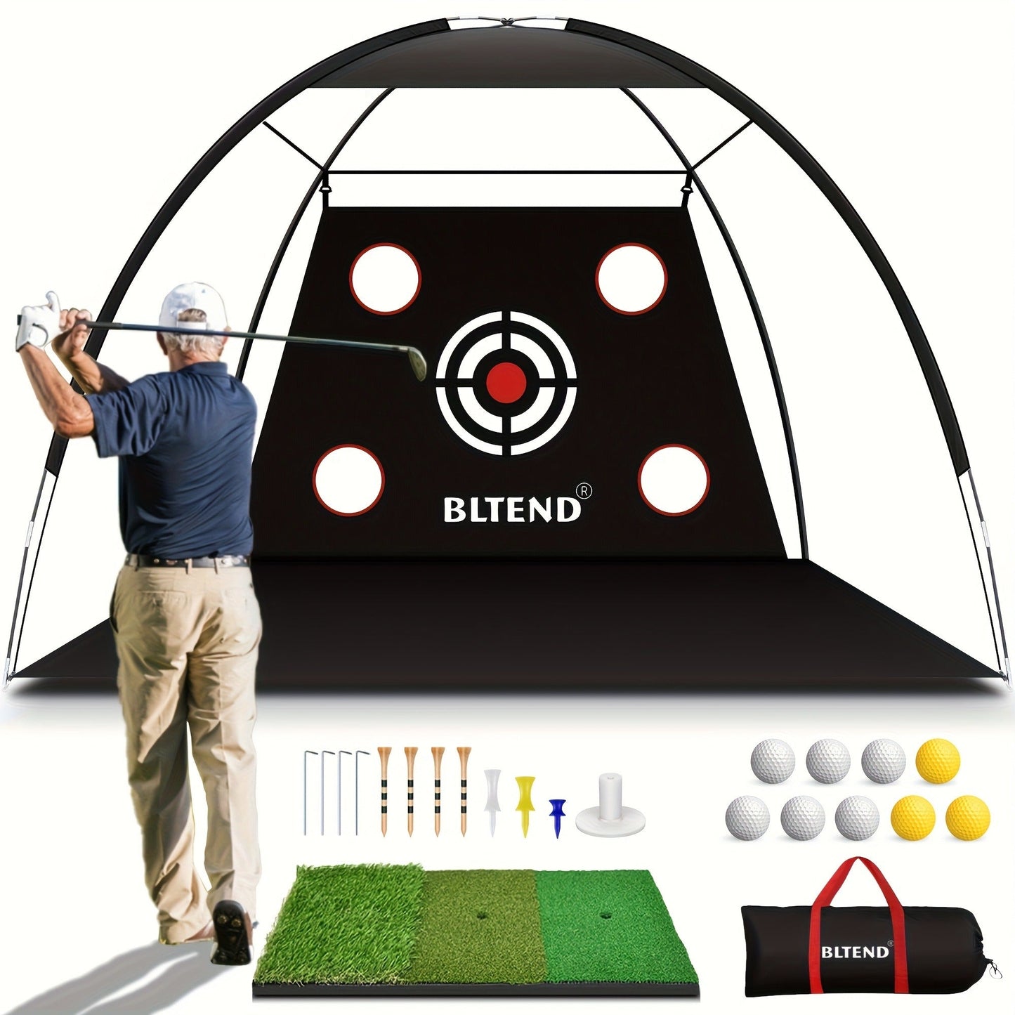 Golf Practice Net 10x7ft with Hitting Mat, Portable Golf Chipping Net for Backyard Indoor Outdoor Use, Golf Training Net for Driving
