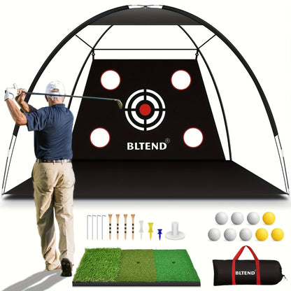 Golf Practice Net 10x7ft with Hitting Mat, Portable Golf Chipping Net for Backyard Indoor Outdoor Use, Golf Training Net for Driving