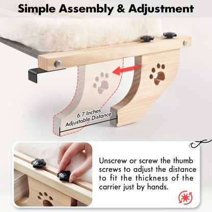 Cat Window Frame Hammock Adjustable – Durable Frame Cat Bed with Paw Print Pattern, Easy Install Window Sill Bedside Cabinet Perch