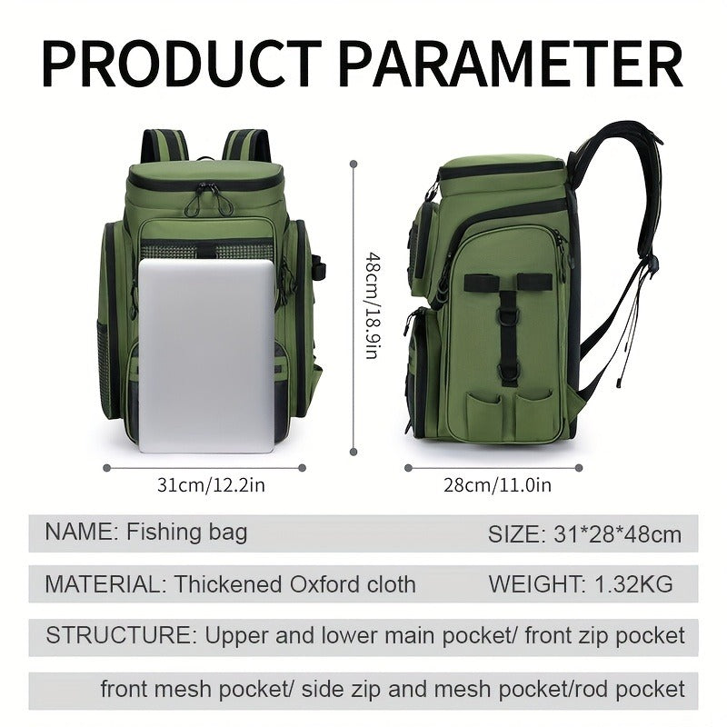 Fishing Backpack with Rod Holder 45L – Large Capacity Outdoor Tackle Bag, Waterproof Travel Shoulder Pack for Fishing Camping Hiking
