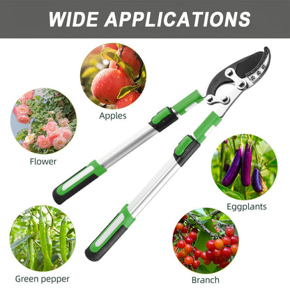 Extendable Pruning Shears 22-27.5 Inch – SK5 Steel Blades Cut 2.5" Branches, Shock-Absorbing Ergonomic Handle