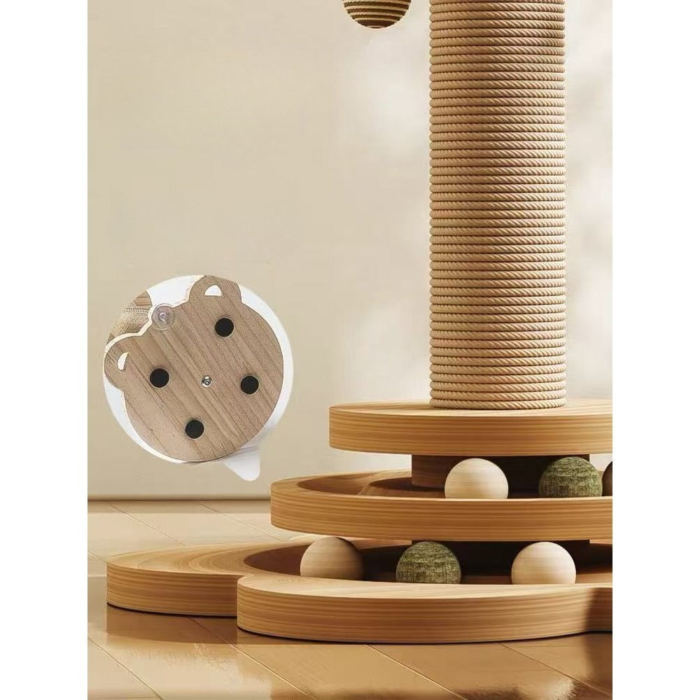 Sisal Cat Scratching Post with Hanging Ball & Turntable Interactive Toy 18.1 Inch – Sturdy Non-Slip Base Suction Cup Bottom for Kittens