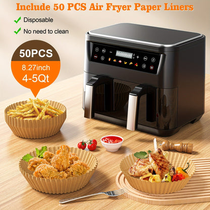 10Qt Dual-Basket Air Fryer with Two Viewing Windows, Sync Controls, Touch Panel and 50 Paper Liners