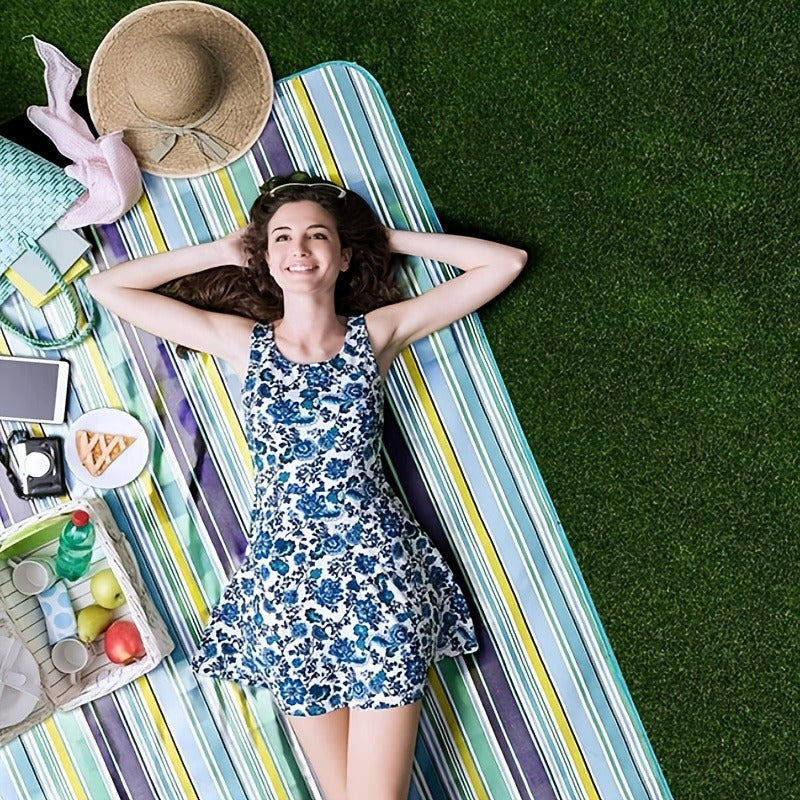 Striped Picnic Blanket with Integrated Carry Handle and 57 x 70.87 or 31.5 x 57.1-Inch Size Options