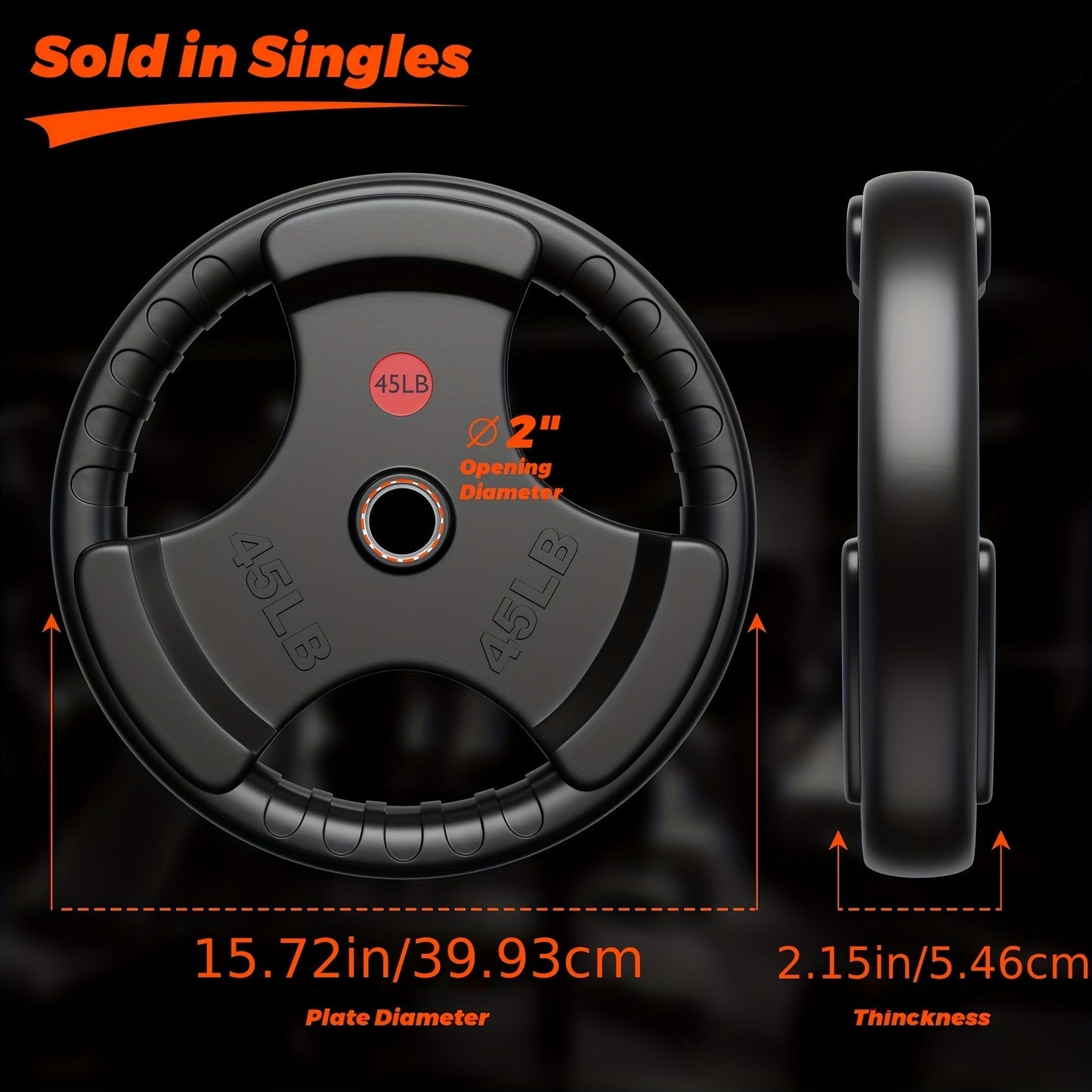 Tri-Grip Weight Plates with Three Hand Openings and 25, 35 or 45 lb Options for Barbell Training
