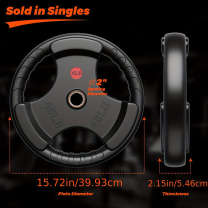 Tri-Grip Weight Plates with Three Hand Openings and 25, 35 or 45 lb Options for Barbell Training