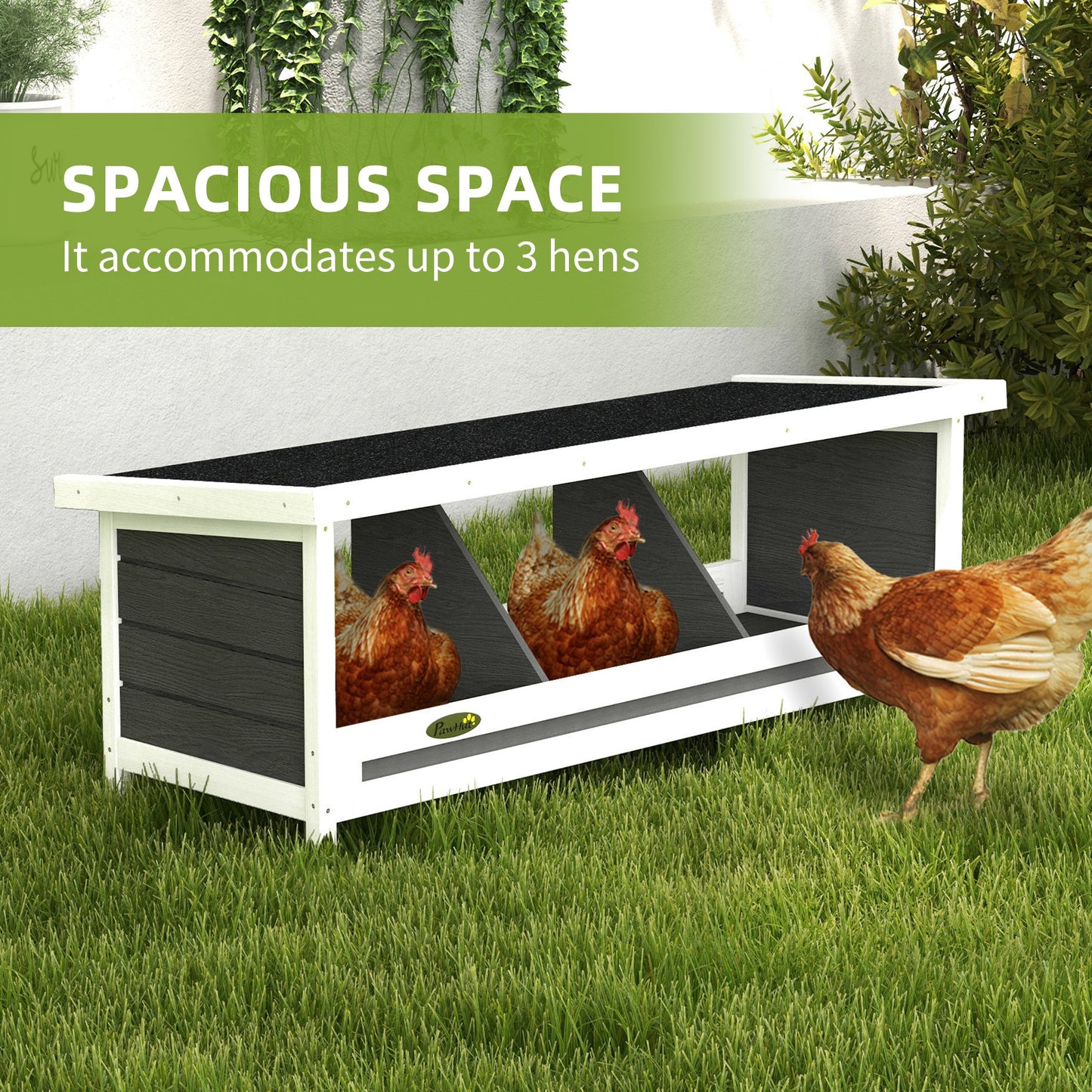 Chicken Nesting Box 3 Hole Wood Laying Box with Asphalt Roof for Hens, Indoor Outdoor Chicken Coop Nesting Boxes Fits Up to 3 Chickens
