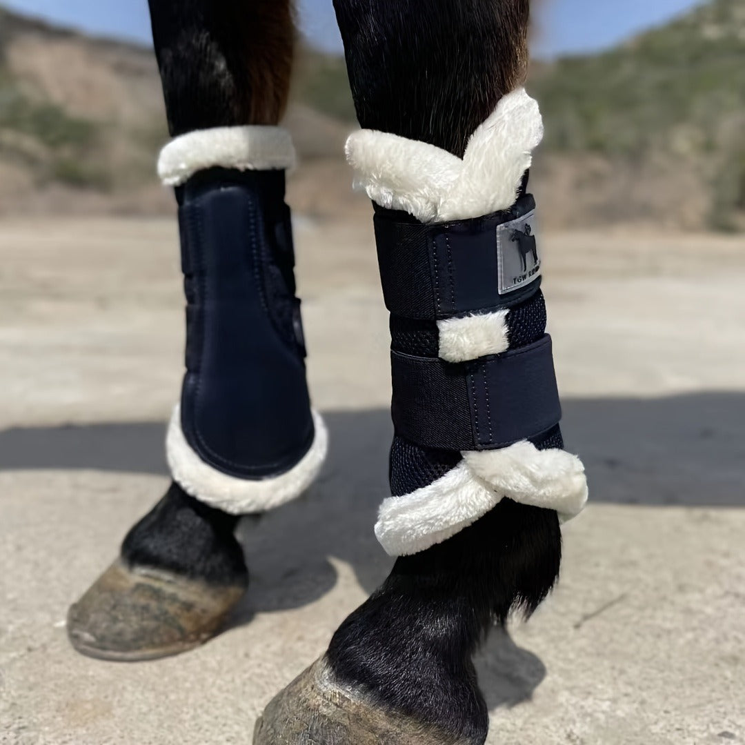 Horse Leg Wraps 1 Pair Breathable Mesh Faux Leather Protection Boots for Training Jumping, Quick-Fit Impact Absorbing Horse Leg Guards