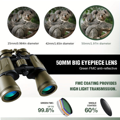 Full-Size 10x50 Binoculars with Smartphone Adapter, Carry Case and Neck Strap in Black, Mud or Green