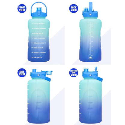 128oz Water Bottle Jug with Time Markers, Handled Flip-Top Straw Lid and Seven Color Treatments