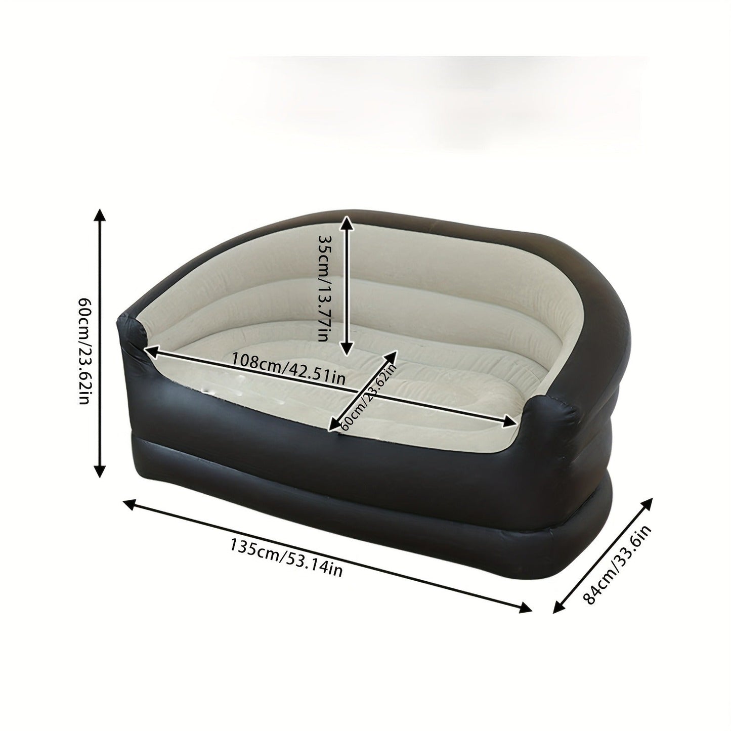 Coffee-and-Black Inflatable Sofa Bed with Raised Arms, Curved Backrest and Single Color Option