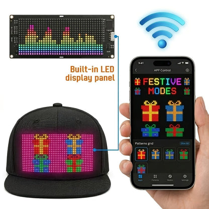 Programmable LED Hat with APP Control – Custom Text, Animation & Graffiti Display, USB Rechargeable, Adjustable Fit for Men & Women