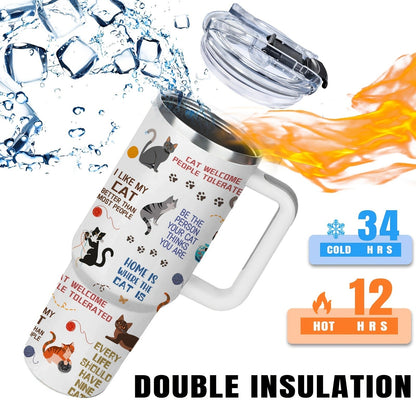 Cat Tumbler 40oz with Lid & Straw – 304 Stainless Steel Insulated Cat Lover Gift Cup for Women, Girls & Adults, Ideal for Outdoor Sports