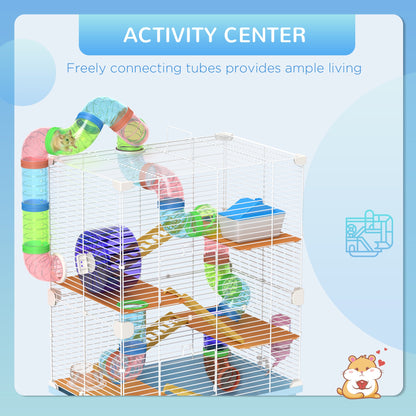 Hamster Cage 5 Tier Portable Small Animal Travel Carrier with Exercise Wheel Tubes Habitat Enclosure for Hamsters Gerbils Mice, Light Blue