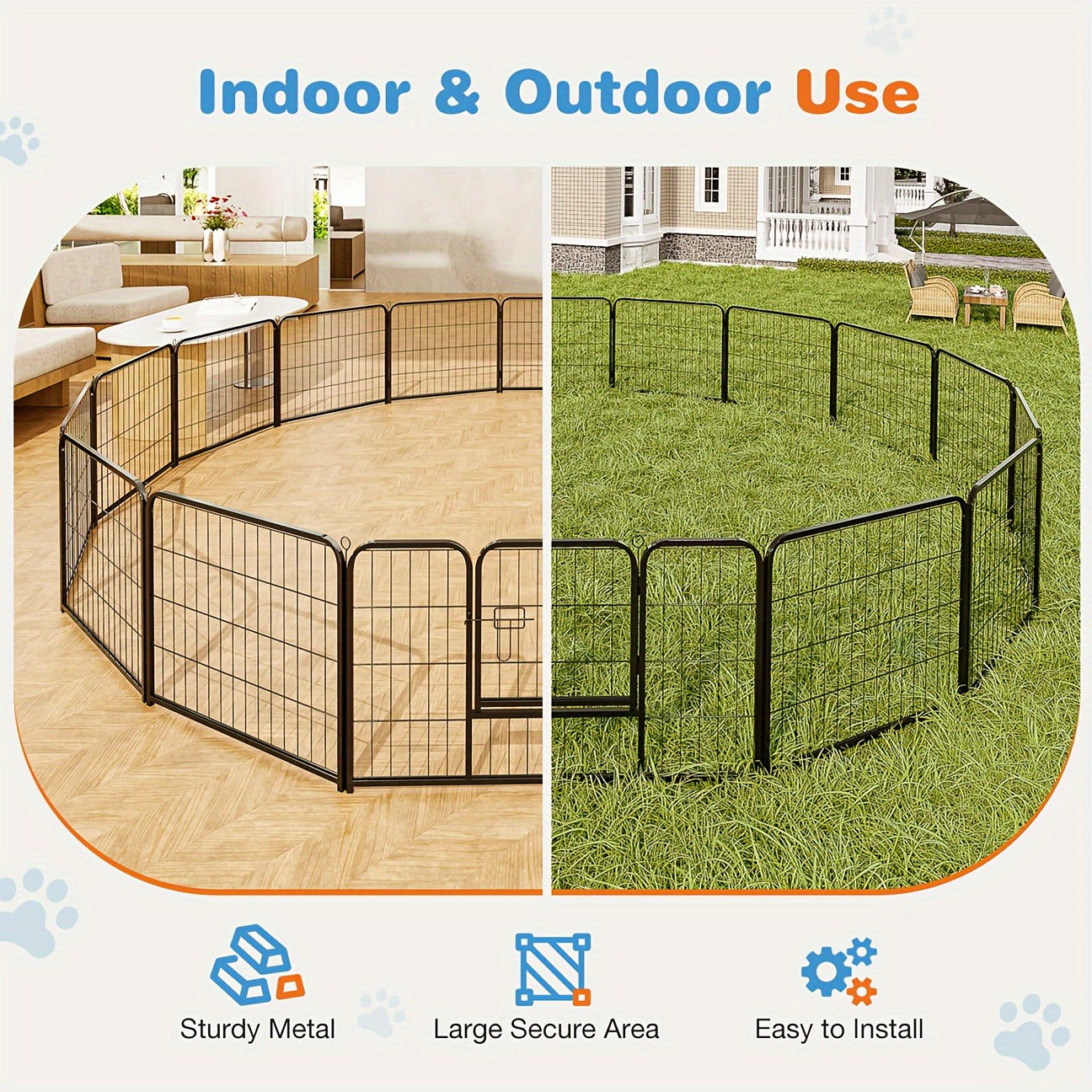 Dog Playpen Heavy Duty Foldable – 8 & 16 Panel Pet Exercise Pen for Large Medium Small Dogs, Portable Indoor Outdoor Puppy Pen for Yard
