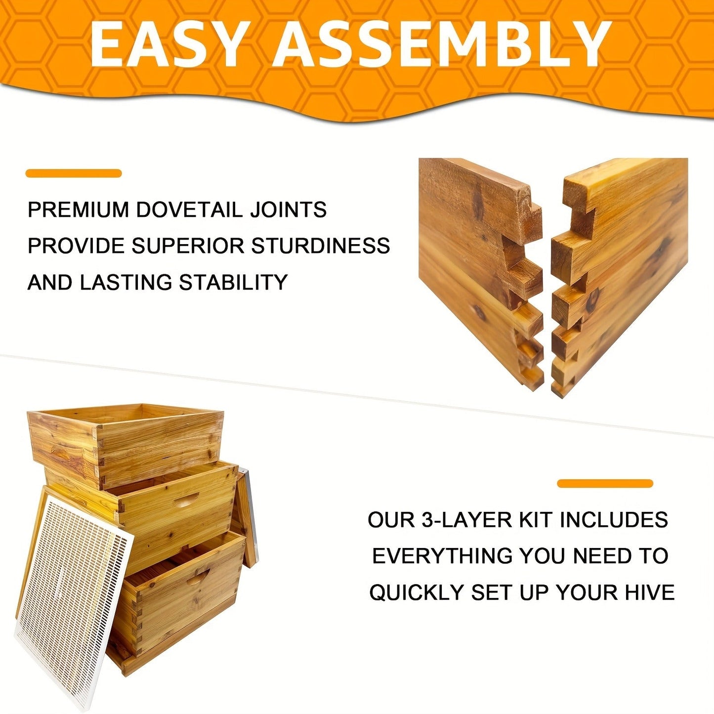 Langstroth Beehive Kit 3 Layer Beeswax Coated 2 Deep Boxes & 1 Medium Super — No Frames