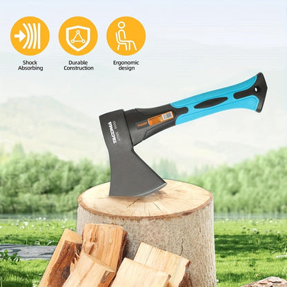 Camping Hatchet Mini Axe 10-Inch Forged High-Carbon Steel with Fiberglass Shock-Absorbing Handle