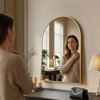 Arched Rectangle Metal Wall Mirror in Black or Gold with Seven Size Options up to 31 x 32 Inches