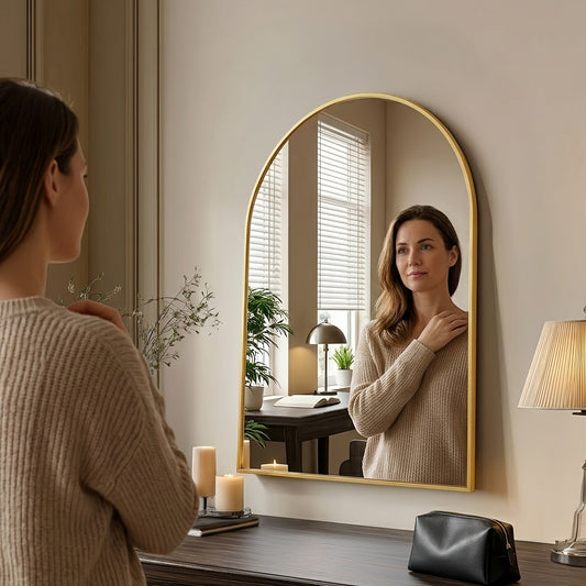 Arched Rectangle Metal Wall Mirror in Black or Gold with Seven Size Options up to 31 x 32 Inches