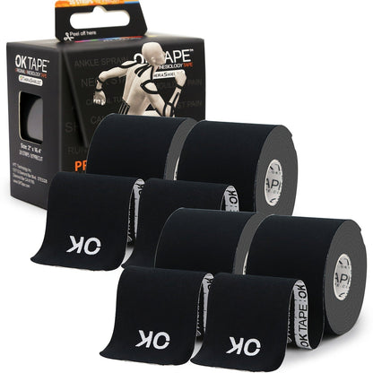 Kinesiology Tape 4 Rolls Precut 20 Strips, Cotton Elastic Athletic Tape Latex Free 2in x 16ft for Knee Shoulder Muscle Support Sports