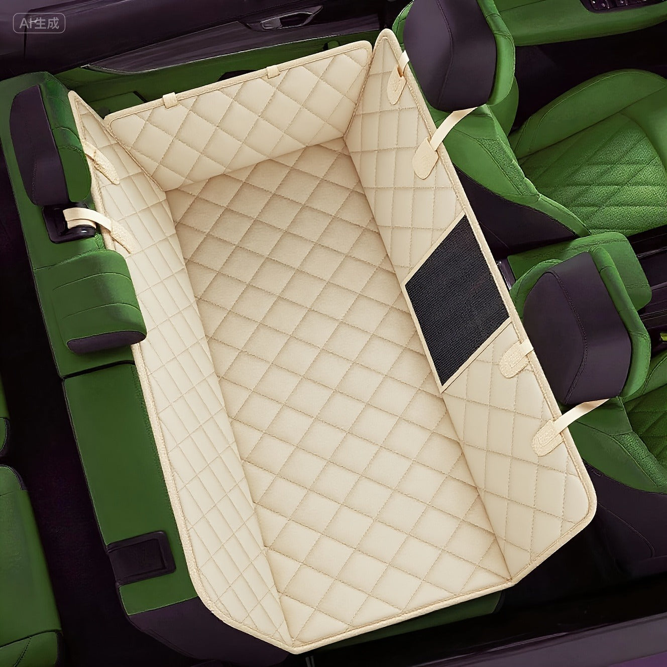 Quilted Dog Car Back Seat Cover with Side Flaps, Mesh Window and Six Color or Pink Mat Bundle Options