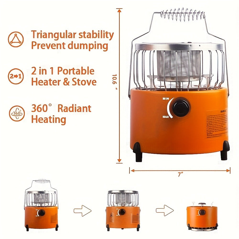 Two-in-One Outdoor Propane Radiant Heater and Cooking Stove with Hose, Converter and 7-Inch Orange Body