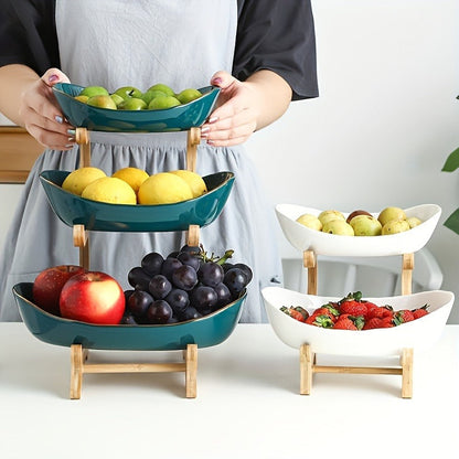 Fruit Stand 2/3-Tier Plastic Tiered Tray | Elegant Candy Display Snack Bread Bowl for Kitchen Living Room | Space-Saving Countertop