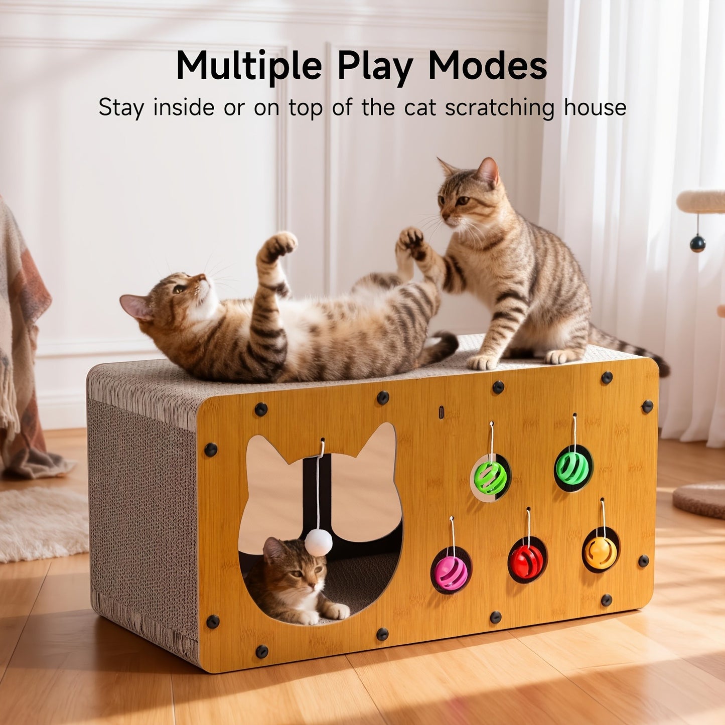 Cat Scratching Board with Interactive Rolling Ball – Multifunctional Cat Furniture for Scratching Playing & Resting