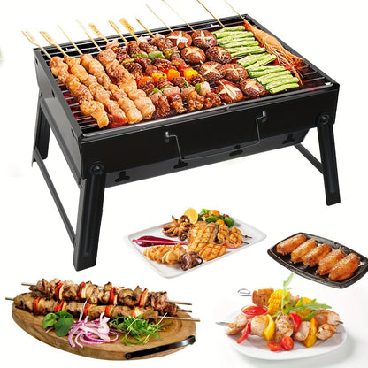 Folding Charcoal Grill with Rectangular Black Body, Layered Grate, Charcoal Mesh and Pull-Out Tray