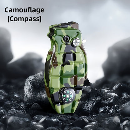 Camouflage Grenade-Shaped Butane Torch Lighter with Built-In Compass and 7.3 cm Body Height