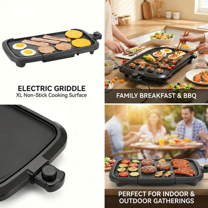 Electric Griddle Non-Stick Teppanyaki Grill Pan, Frying & Grilling All-in-One for Eggs, Steaks, Bacon